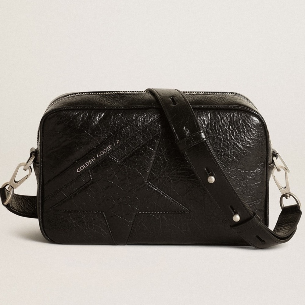 Golden Goose Women's Star Bag in glossy black leather with tone-on-tone star